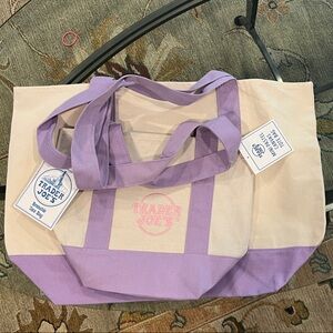 Trader Joe's Lavender Canvas Tote Bag bundle: large and mini totes